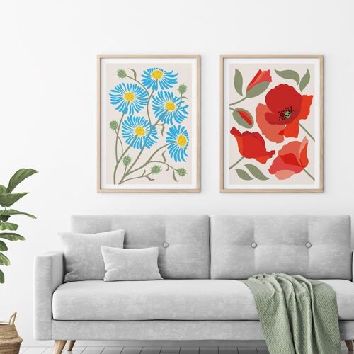 Flowers Aster and Poppy Print Set of two , A5 print