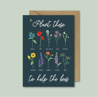 Plant these to help the bees - card with seeds - spring card - pack of 5 - no seeds