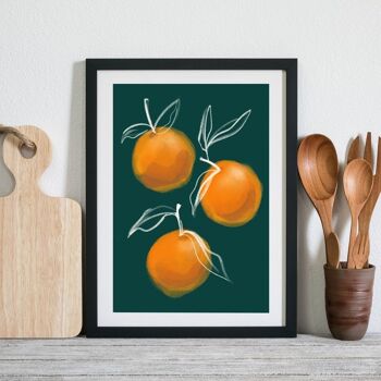 Orange Botanical fruit Print - Art Print - Christmas Gift - Kitchen Art , A4 print 2