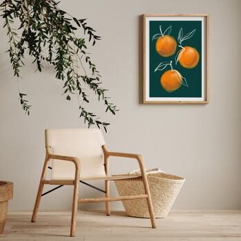 Orange Botanical fruit Print - Art Print - Christmas Present - Kitchen Art , A3 print 3