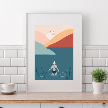 Wild Swim Sunrise Print, impression A4 2