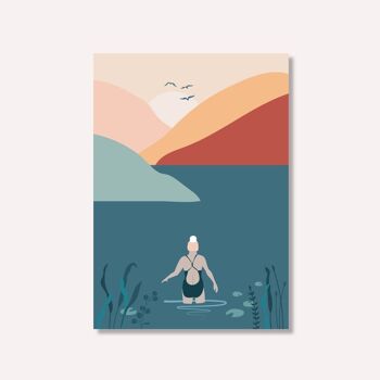 Wild Swim Sunrise Print, impression A4 3