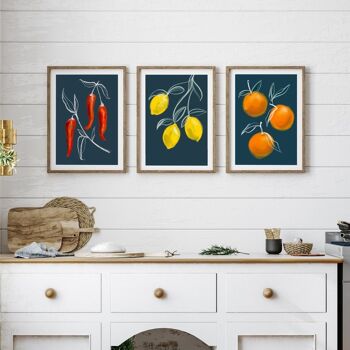 Ensemble de 3 imprimés de fruits botaniques - Impression d'art - Art de la cuisine, impression A5 1