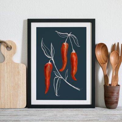 Chilli Botanical Print - Art Print - Kitchen Art, stampa A5