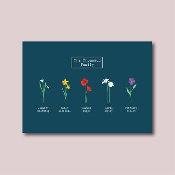 Impression de famille de fleurs de naissance au printemps, 2