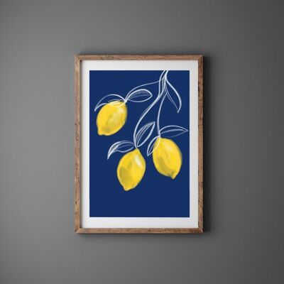 Zitrone botanischer Fruchtdruck – Kunstdruck – Küchenkunst, A5-Druck