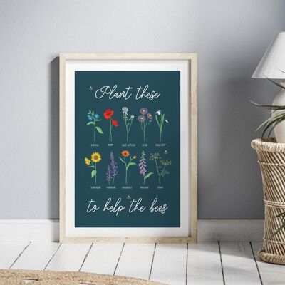 Plant these to help the bees - Spring Print , A4 print