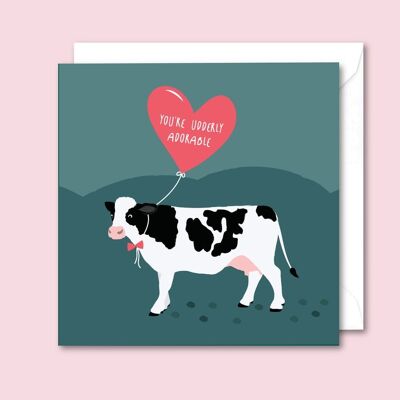 Cow - You're Udderly Adorable - Valentines Card - Pack of 10