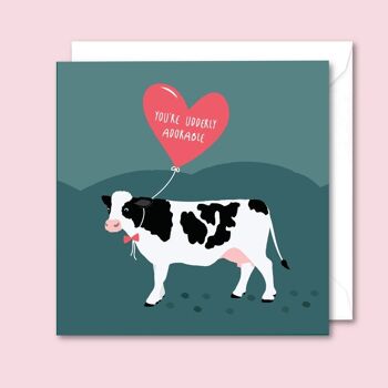 Vache - You're Udderly Adorable - Carte de Saint Valentin - Paquet de 20 1