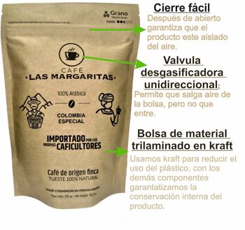 Grains de café torréfiés naturellement provenant d'une ferme colombienne, 100 % Arabica +83 points SCA 2
