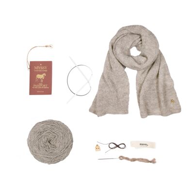 Natural light grey Usva Scarf KnitKit