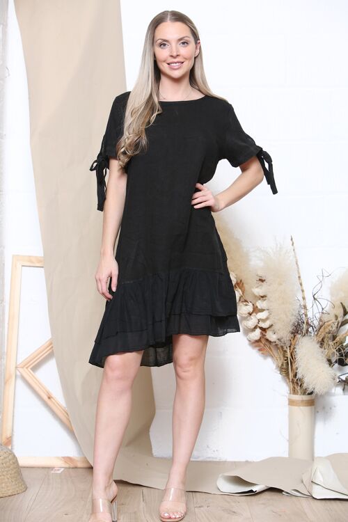 Black ruffled bow sleeve dress