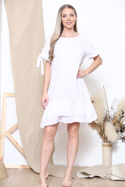 White ruffled bow sleeve dress