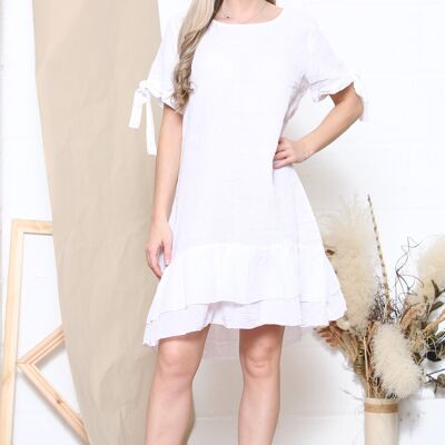 White ruffled bow sleeve dress