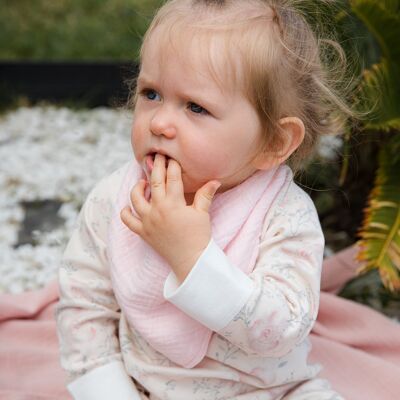 Bandana bib in 100% organic cotton gauze - Pink small stars