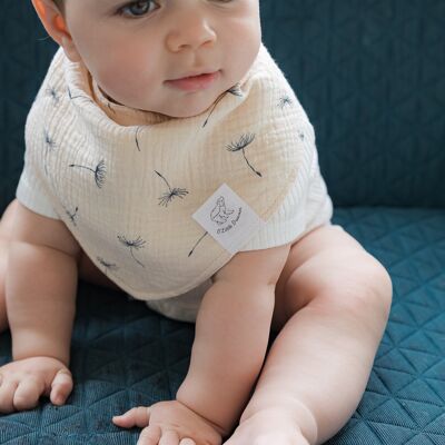 Bandana bib in 100% organic cotton gauze - Beige flower