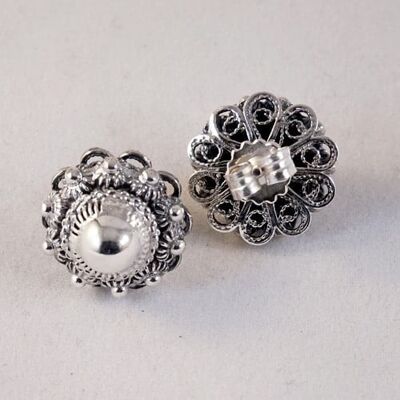 Silver Ear Studs with Zeeland Button 14mm