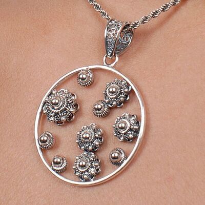 Silver Design Pendant 35mm with 5 Zeeland Buttons