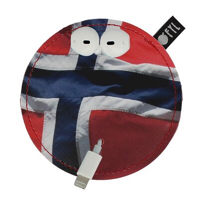OFYL tangle-free headphone organizer with Norwegian Flag print