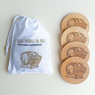 Set of 4 wooden coasters "Barrel herbal tea"