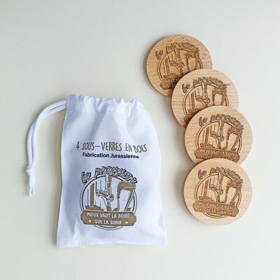 Set of 4 wooden coasters "Pressure is better to drink than suffer"