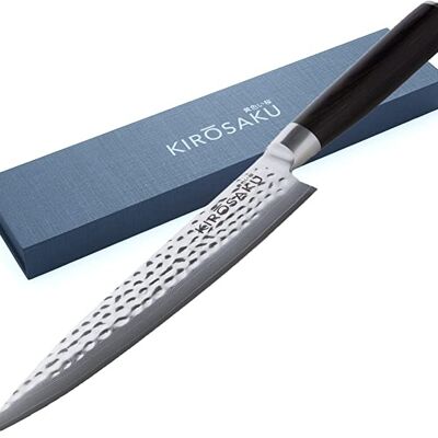 KIROSAKU Premium Damascus Knife - Passionate Cutting and Cooking with Highest Cutting Power in a Gift Box with a 20 cm Chef's Knife Blade Made of High Quality Japanese AUS10 Super Steel