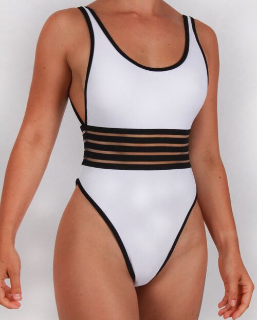 High Leg Swimsuit with Waist Detail in White