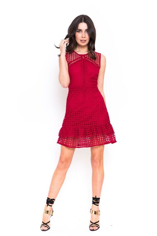 Red Dress in Crochet with Frill Detail
