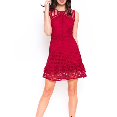 Red Dress in Crochet with Frill Detail