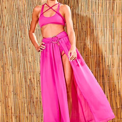 Pink Ring Belt Chiffon Maxi Skirt