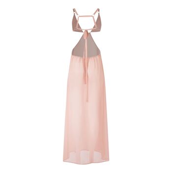 Robe longue de vacances en mousseline de soie avec décolleté plongeant en rose 4