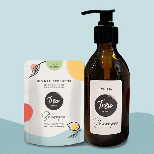 Bio Naturkosmetik Shampoo in Pulverform mit Refill-Glasflasche