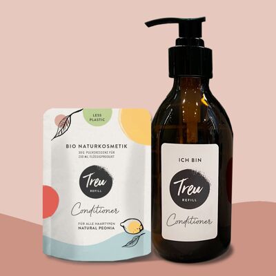 Acondicionador de cosmética natural ecológica en polvo con recambio de botella de cristal