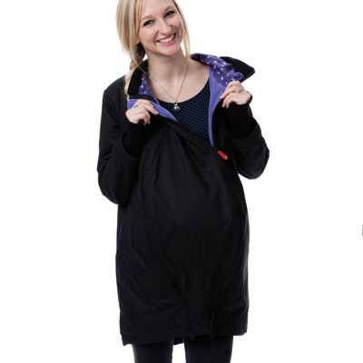 Tragemantel, Umstandsmantel #4in1 Shell + Fleece Schwarz + lila Sterne auf Violett