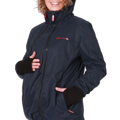 Tragejacke, Umstandsjacke #4in1 Shell + Fleece Marine mit rotem Innenstoff