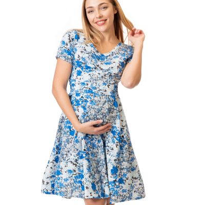 Umstandskleid Stillkleid #3in1 Schwangerschaftskleid Stillen GF2387XE Dunkelblau mit weiß-dunkelblauen Blumen OHNE Taschen