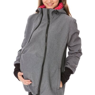 Tragejacke, Umstandsjacke #4in1 Shell + Cotton Graphit melange mit weißen Dreiecken auf Rot