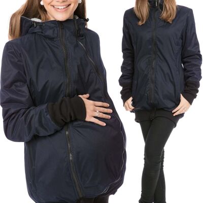 Babytragejacke, Umstandsjacke #4in1 Shell + Fleece Marine mit Hellgrau