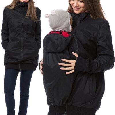 Tragejacke, Umstandsjacke #4in1 Shell + Fleece Schwarz mit Rot