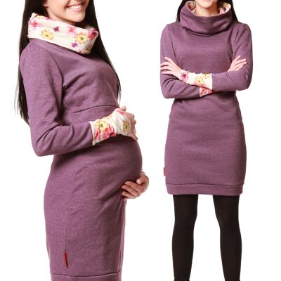 Umstandskleid, Stillkleid #3in1 Violett mit Blumen