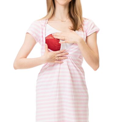 Umstandsnachthemd, Stillnachthemd #3in1 rosa-weißen Streifen mit weißer Unterlegung