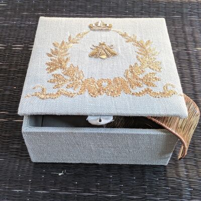 Embroidered linen jewelry box