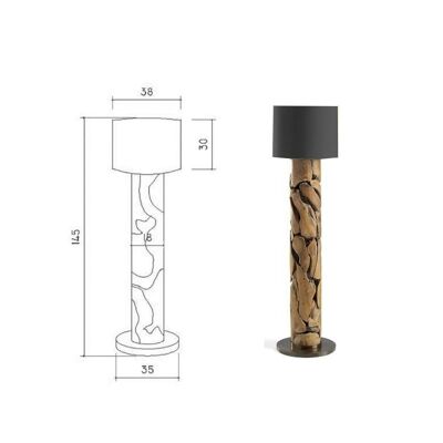 Treibholz Stehlampe XILON black | Höhen: 115 cm, 145 cm und 200 cm - 145 cm