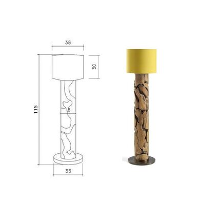 Treibholz Stehlampe XILON yellow | Höhen: 115 cm, 145 cm und 200 cm - 115 cm