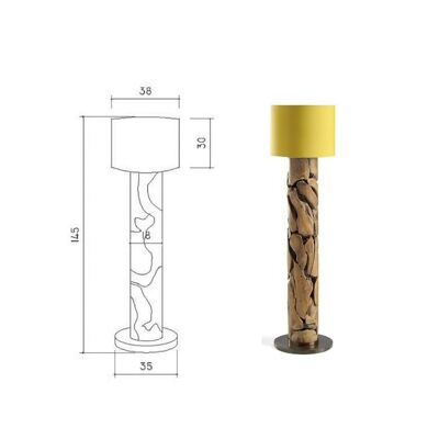 Treibholz Stehlampe XILON yellow | Höhen: 115 cm, 145 cm und 200 cm - 145 cm