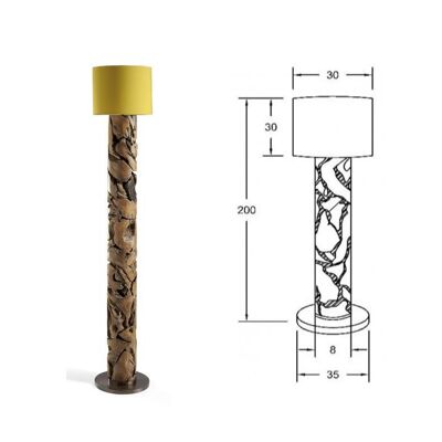 Treibholz Stehlampe XILON yellow | Höhen: 115 cm, 145 cm und 200 cm - 200 cm