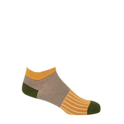 Oxford Stripe Men's Trainer Socks - Mustard