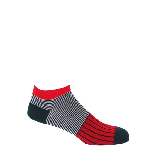 Oxford Stripe Men's Trainer Socks - Scarlet