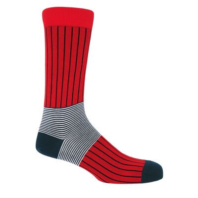 Calcetines de hombre Oxford Stripe - Scarlet