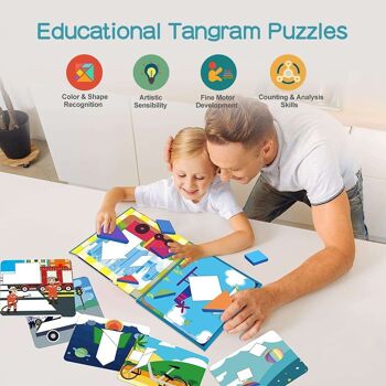 Puzzle Tangram de voyage avec 2 plaques magnétiques - Jeux de